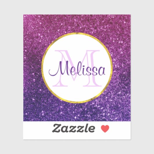 Roze en Paarse mousserende glitter Gemstenen Monog Sticker (Vel)