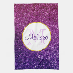 Roze en Paarse mousserende glitter Gemstenen Monog Theedoek