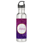Roze en Paarse mousserende glitter Gemstenen Monog Waterfles (Voorkant)
