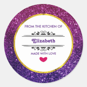 Roze en Paarse mousserende glitter Gemstone Kitche Ronde Sticker