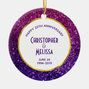 Roze en Paarse mousserende glitterstenen Keramisch Ornament