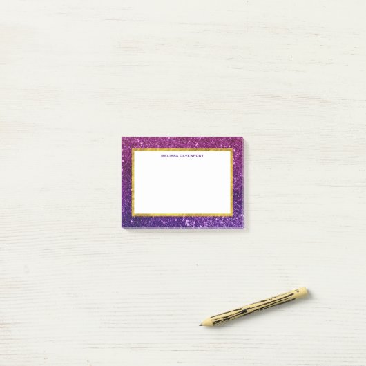 Roze en Paarse mousserende glitterstenen Post-it® Notes (Op bureau)