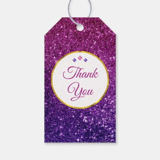 Roze en Paarse mousserende stenen Dank u wel Cadeaulabel (Voorkant)