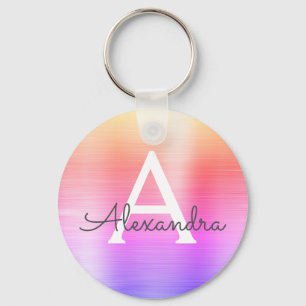 Roze en paarse nepschroot Monogram Sleutelhanger