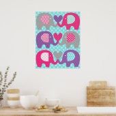 Roze en Paarse olifant Love Nursery Poster (Keuken)