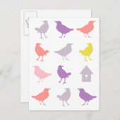 Roze en Paarse paasvogels met vogelpest Briefkaart (Voorkant / Achterkant)