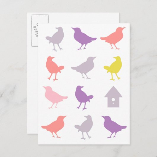 Roze en Paarse paasvogels met vogelpest Briefkaart (Voorkant / Achterkant)