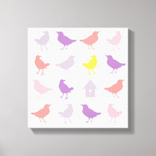 Roze en Paarse paasvogels met vogelpest Canvas Afdruk