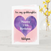  roze en Paarse peetdochter 13e verjaardag Kaart (Gele Bloem)