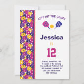 Roze en paarse Pickleball B-day party + RSVP Kaart (Voorkant)