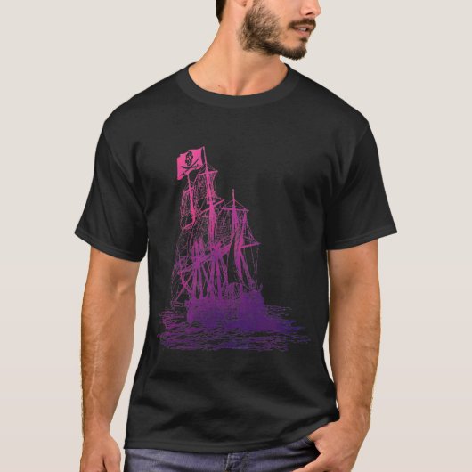 Roze en Paarse piratenschip T-Shirt (Voorkant)