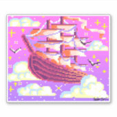 Roze en paarse Pixel vliegend schip Sticker (Voorkant)