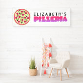 Roze en Paarse Pizzeria Verjaardagsfeestje Spandoek (Insitu)