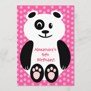 Roze en Paarse Polka Dot Panda Birthday Party Kaart