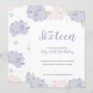 Roze en Paarse pony's Sweet 16 Birthday Party Kaart