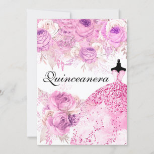 Roze en Paarse Rozen Dress Quinceanera Kaart