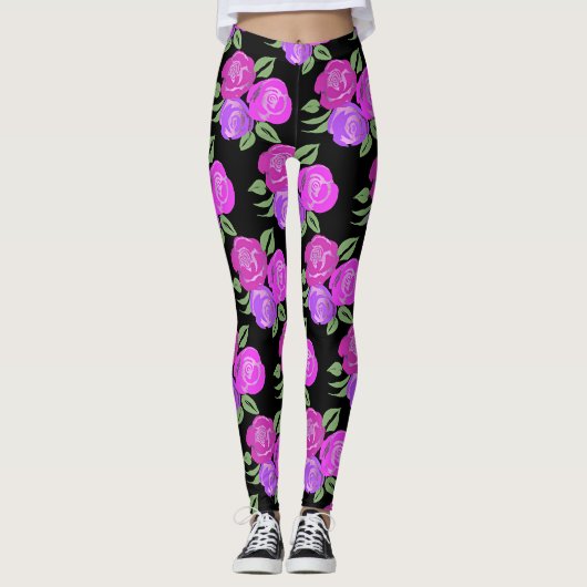 Roze en Paarse Rozen Leggings (Voorkant)