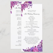 Roze en paarse rozen. Trouwen met lila bloemen Programma (Voorkant / Achterkant)
