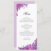 Roze en paarse rozen. Waterverf bloemenbruiloft Menu (Voorkant / Achterkant)