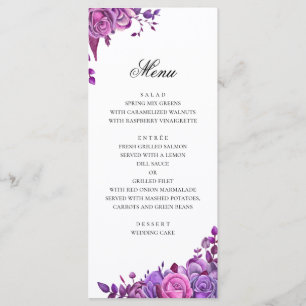 Roze en paarse rozen. Waterverf bloemenen bruiloft Menu