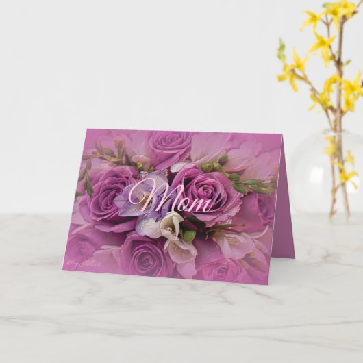 Roze en paarse rozenboeket Moederdag kaart (Gele Bloem)