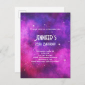 Roze en Paarse ruimte en sterren Faux Galaxy Birth Uitnodiging Briefkaart (Voorkant / Achterkant)