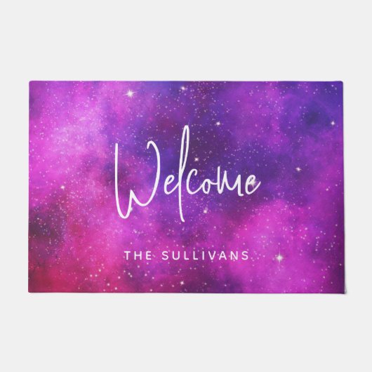 Roze en Paarse ruimte en sterren Faux Galaxy Deurmat (Voorkant)