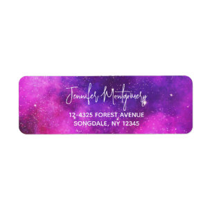 Roze en Paarse ruimte en sterren Faux Galaxy Etiket