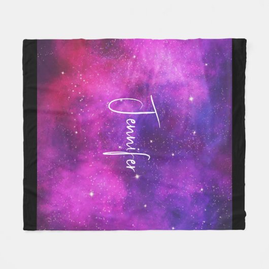 Roze en Paarse ruimte en sterren Faux Galaxy Fleece Deken (Voorkant (Horizontaal))