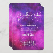 Roze en Paarse ruimte en sterren Faux Galaxy Save The Date (Voorkant / Achterkant)