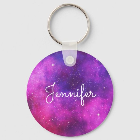 Roze en Paarse ruimte en sterren Faux Galaxy Sleutelhanger (Voorkant)