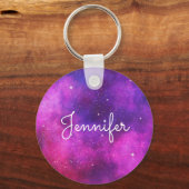 Roze en Paarse ruimte en sterren Faux Galaxy Sleutelhanger (Voorkant)