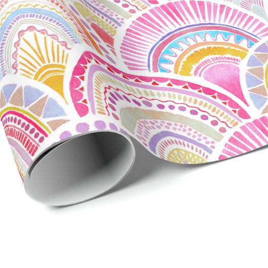 Roze en Paarse Seigaiha Wave Oriental Pattern Cadeaupapier (Rol Hoek)