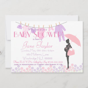 Roze en Paarse Silhouette Baby shower Kaart