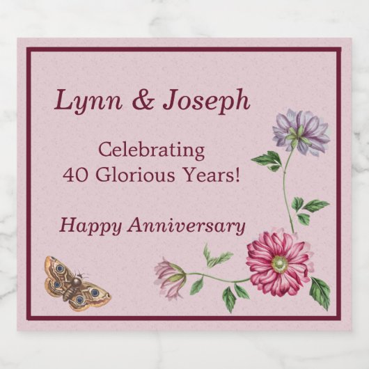 Roze en Paarse sinaasappel Sparkling Wijnetiket (Enkel label)