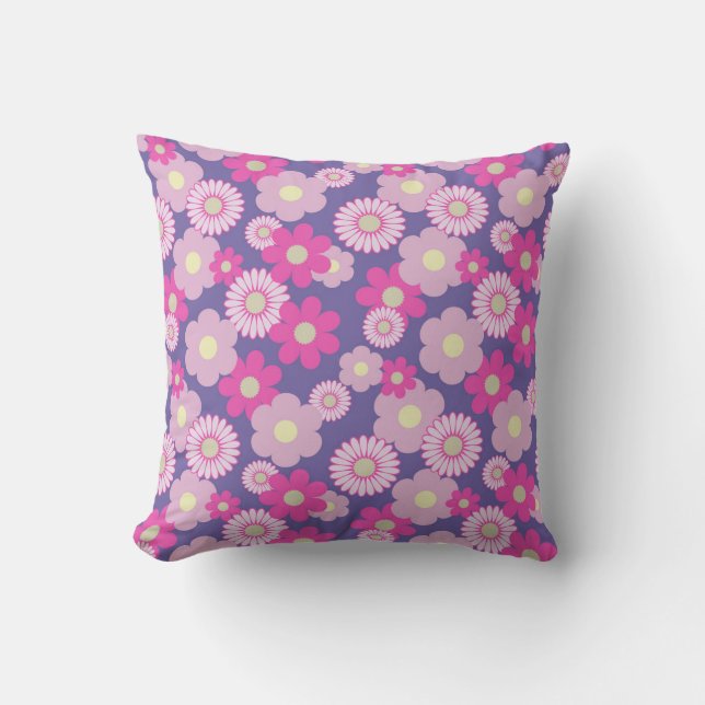 Roze en Paarse Small Floral Sofa-kussen Kussen (Voorkant)