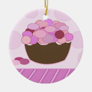 Roze en paarse Smartie Cupcake Keramisch Ornament
