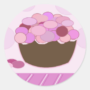 Roze en Paarse smartie Cupcake Ronde Sticker
