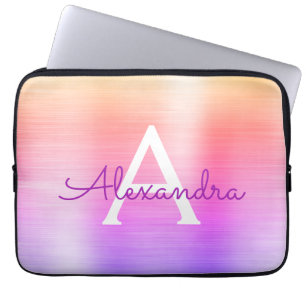 Roze en Paarse stalen monogram roestvrij staal Laptop Sleeve