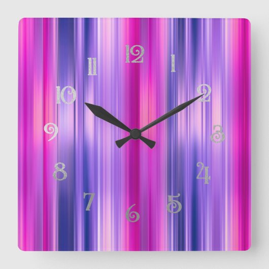 Roze en Paarse strepen Vierkante Klok (Voorkant)