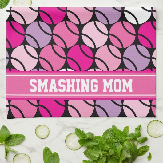 🎾 Roze en paarse tennisballen, met initiaal Theedoek (Gevouwen)