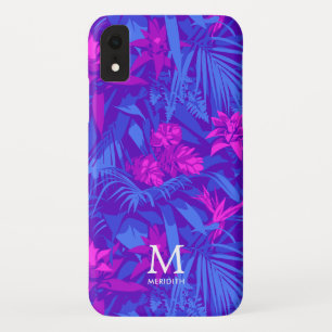 Roze en Paarse tropische bladmonogram  iPhone XR Hoesje