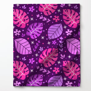 Roze en Paarse Tropische Monstera Blad Patroon Stof