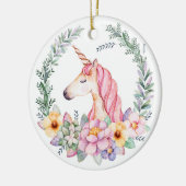 Roze en Paarse unicorn kerstboomversiering Keramisch Ornament (Links)