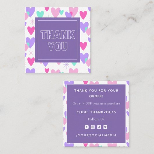 Roze en Paarse Vibrant Fun Valentijnsdag Hartelijk Vierkante Visitekaartje (Voorkant / Achterkant)