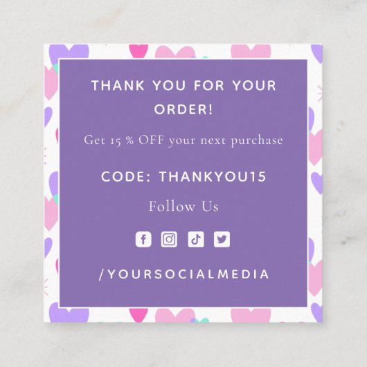 Roze en Paarse Vibrant Fun Valentijnsdag Hartelijk Vierkante Visitekaartje (Achterkant)