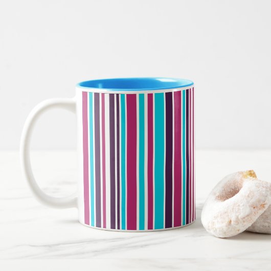 Roze en Paarse Violet Striped Two-Tone Koffee Mok (Met donut)