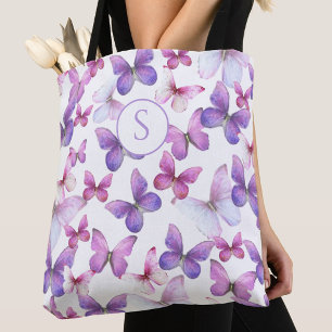 Roze en Paarse Vlinders Aangepast Monogram Draagtas