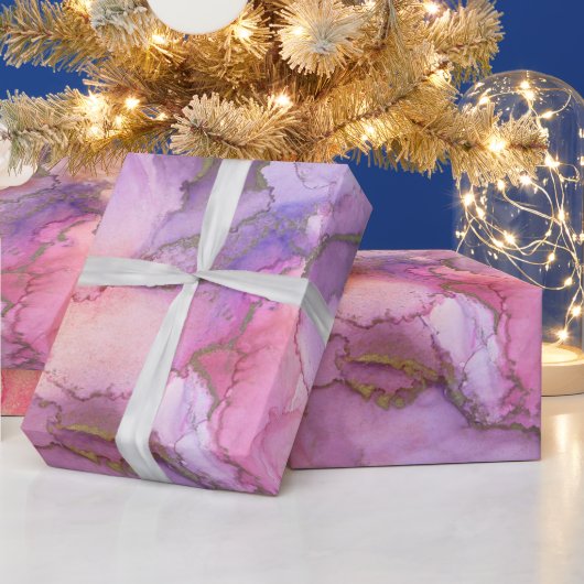 Roze en Paarse Waterverf Abstract Cadeaupapier (Feestdagen)
