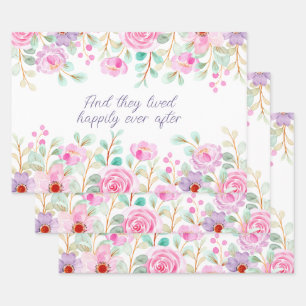 Roze en paarse waterverf bloemen frame inpakpapier vel